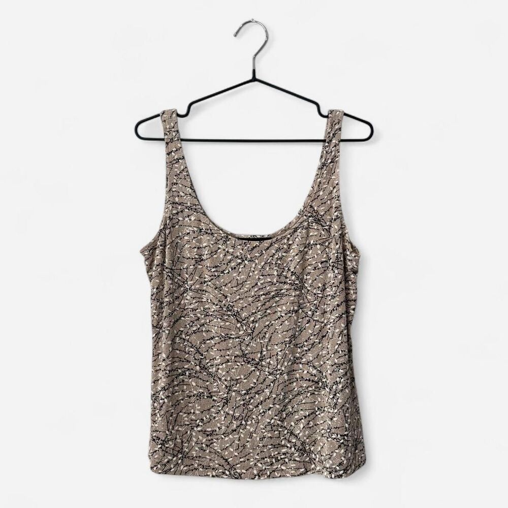 Elegant Alex Evenings brown tan rhinestone sparkle tank top XL Glam Chic Vintage